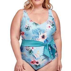 LYSA Women's Plus Size One Piece Swimsuit 1X Tropical Blue